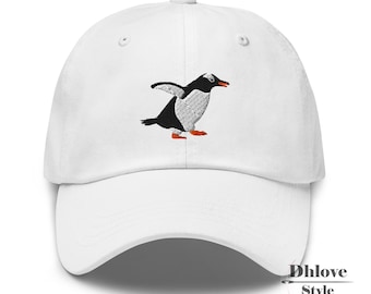 Gentoo Penguin Embroidered Hat, Animal Cap, Wildlife Gift, Unisex Cotton Cap
