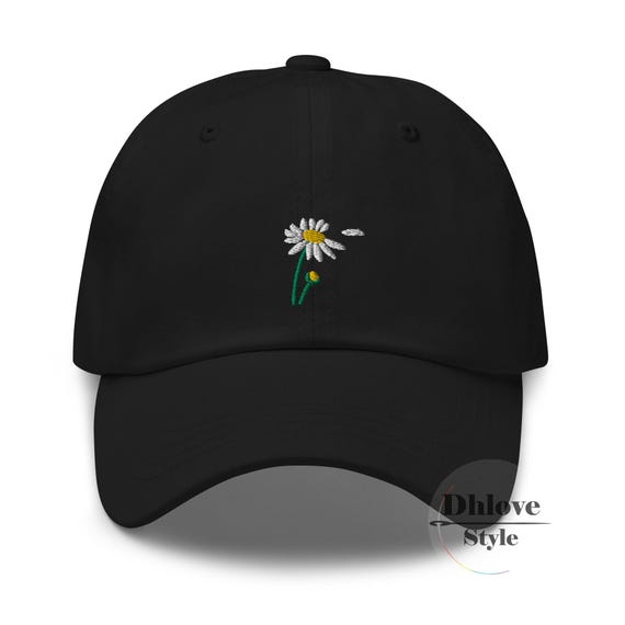 Daisy Embroidered Dad Hat, Windblown Petal Design – Floral Baseball Cap –  Daisy lover gift – Wildflower – Custom Unisex Cap