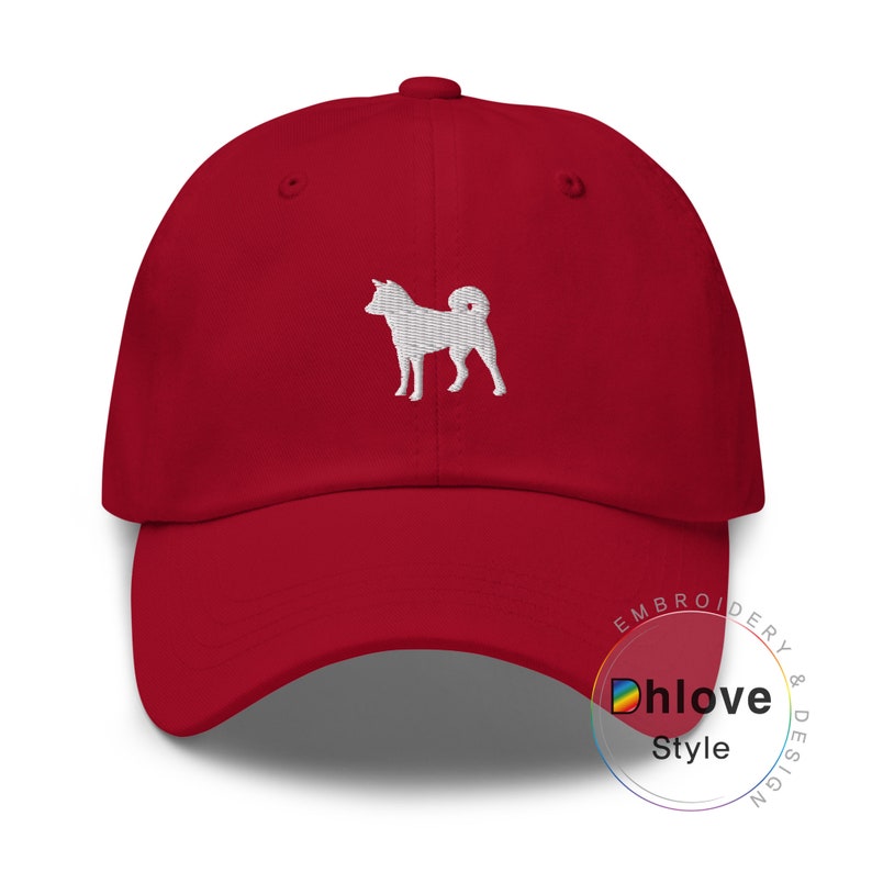 Minimal embroidered Jindo dog silhouette on unisex dad hat