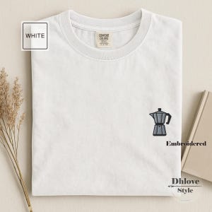 Moka Pot Embroidery Shirt – Coffee Lover Gift, Comfort Colors 1717, Relaxed-Fit Unisex Tee