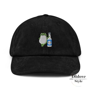Funny Soju Corduroy Hat, Embroidered Korean Soju Frog Design – Hangul Gift – Unisex Custom Cap