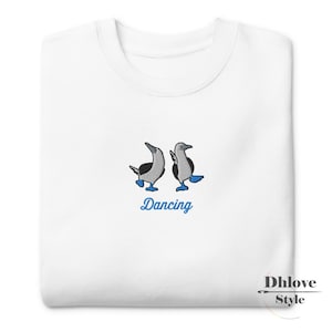 Dancing Blue Footed Booby Sweatshirt – Minimal Embroidered Crewneck Tee – Unisex Regular Fit