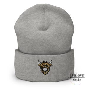 Highland Cow Embroidered Cuffed Beanie, Scottish Cow – Farm Animals – Custom Unisex Hat