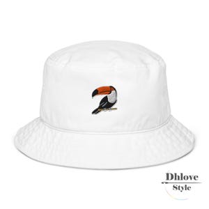 Embroidered Toco Toucan Organic Bucket Hat: Bird Lover Gift