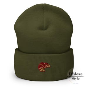 Croissant Embroidered Cuffed Beanie, Foodie Gift – Cute Design – Custom Unisex Hat