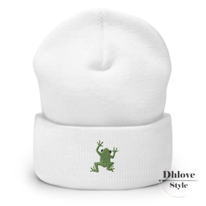 Green Frog Embroidered Cuffed Beanie, Cute Nature-Inspired Design – Custom Unisex Hat