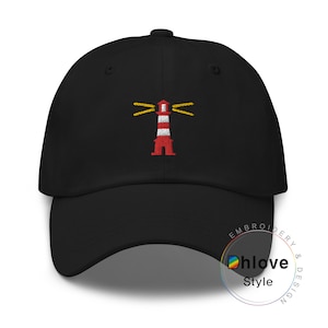 Nautical Lighthouse Embroidered Dad Hat, Red Light Tower Hat – Unisex Beach Style – Cute Design Hat