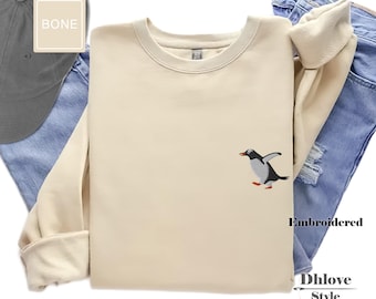 Sudadera de pingüino, regalo de pingüino Gentoo bordado, cuello redondo de algodón unisex
