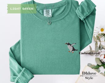 Penguin Long Sleeve Shirt, Embroidered Gentoo Penguin, Animal Lover Gift, Comfort Colors 6014