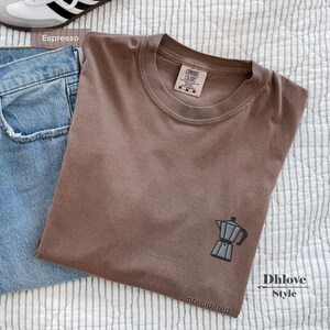 Moka Pot Embroidered T-Shirt, Simple Coffee Tee, Minimal Barista Gift, Comfort Colors 1717
