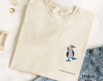 Blue Footed Booby Embroidered T-Shirt, Funny Bird Tee, Ocean Gift, Comfort Colors 1717