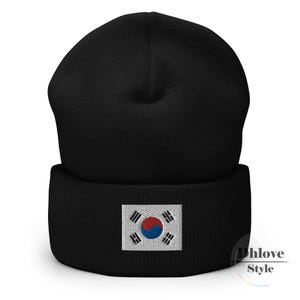 Korean Flag Embroidered Beanie, Korea Knit Hat, Cultural Gift