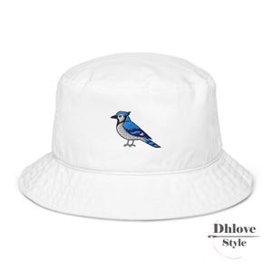 Embroidered Blue Jay Organic Cotton Bucket Hat - Birdwatcher Gift
