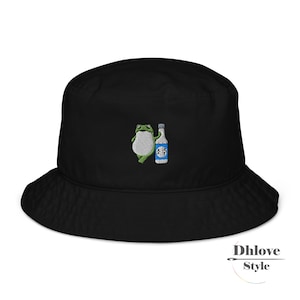 Funny Soju Organic Bucket Hat, Embroidered Hat – Korean Soju Design – Unisex Custom Hat