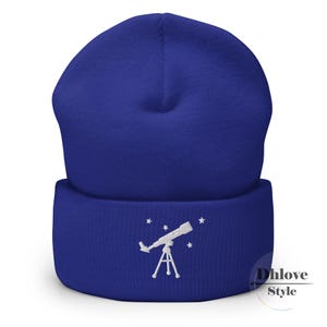 Telescope Embroidered Cuffed Beanie, Star Lovers Gift – Cute Winter Hat – Custom Unisex Hat
