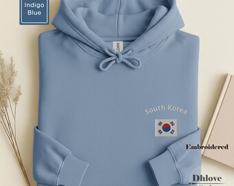 Korean Flag Minimalist Hoodie, Embroidered Cozy Sweatshirt, Unisex Heavy Blend Pullover