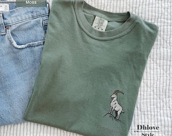 Mountain Goat Embroidered T-Shirt, Minimalist Alpine Tee, Comfort Colors Hiking Nature Shirt | Quiet Wild