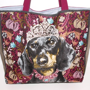 Shopper dachshund with zippered inner pocket shoulder bag carrying bag handmade