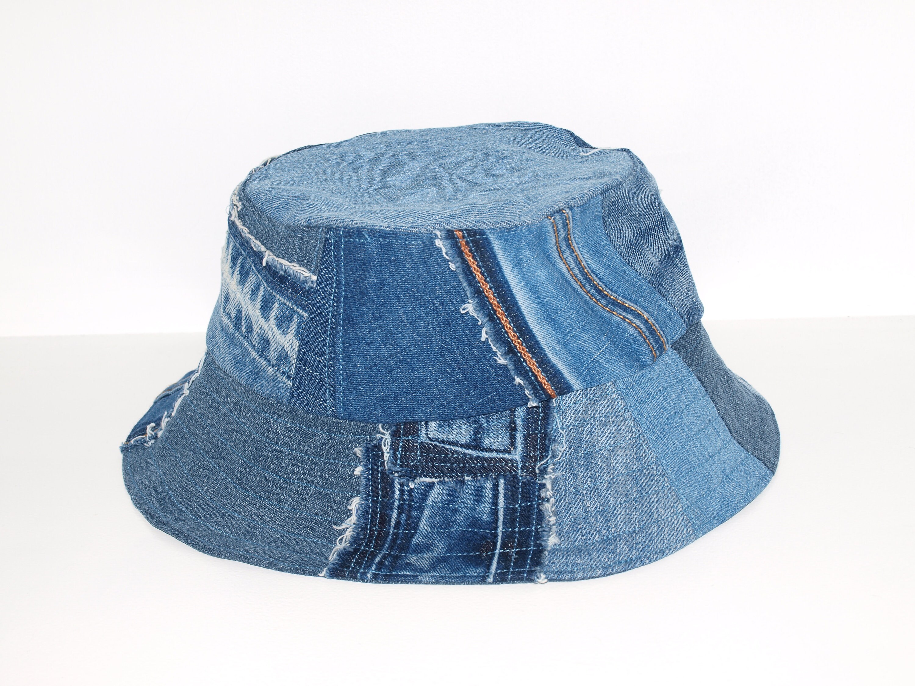 Jeans Bucket Hat, Upcycled Jeans Hat, Blue Patchwork Fisherman Hat