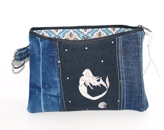 Jeans Täschchen 21x14 cm upcycling Universaltasche Kosmetiktasche Schminktasche handgemacht