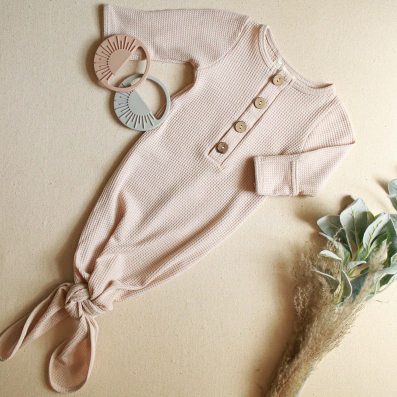 The Atlas Gown Waffle Knit Knotted Gown Newborn Sleeping Etsy
