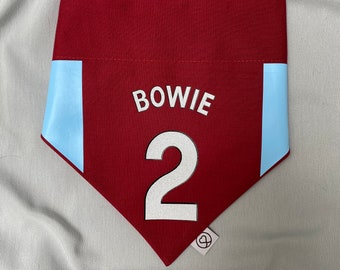 Personalised Claret and Blue Football Shirt Dog Bandana