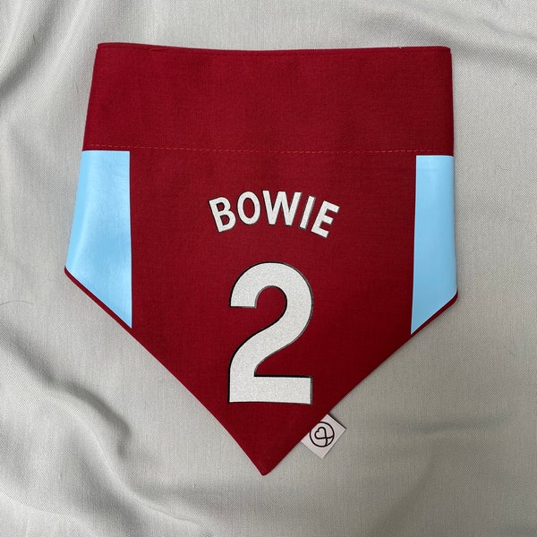 Personalised Claret and Blue Football Dog Bandana, Slip on Collar and Tie on Bandanas, Soccer Gift For Dogs