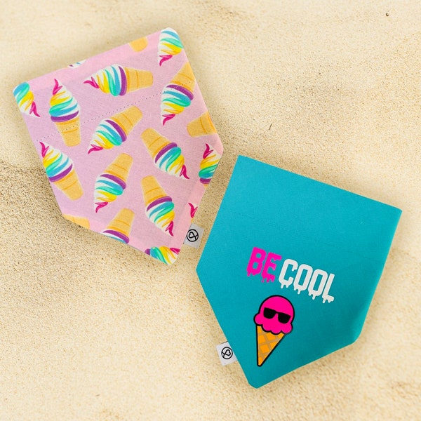 Wendbares Sommer-Hundehalstuch, Be Cool und Ice Cream Vinyl-Druck, Slip-on-Halsband und Krawatten-Optionen verfügbar