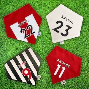 Football Shirt Personalised Dog Bandana, Neckerchief, Soccer Pet Bandana, Handmade, 100% Cotton, All Teams and Custom Requests Available
