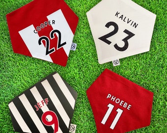 Football Shirt Personalised Dog Bandana, Neckerchief, Soccer Pet Bandana, Handmade, 100% Cotton, All Teams and Custom Requests Available