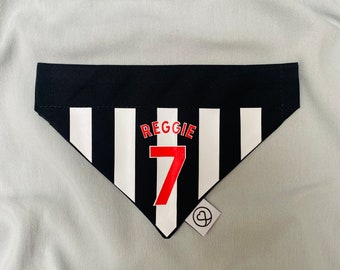 Personalised and Handmade Newcastle Football Shirt Bandana with Your Choice of Name and Number, Customised Soccer Gift for Dog Lovers