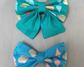 Shells Hand Printed and Handmade Dog Bow Ties and Sailor Bows, Four Colours Available