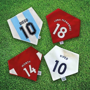 Football shirt personalised dog bandana, custom dog scarf, cat bandana, soccer dog - all teams, leagues and bespoke requests available