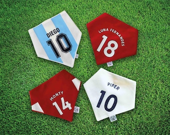 Personalised Dog Bandana – Football Shirt Custom Pet Scarf, Customizable Jersey Bandana for Dog, Soccer Gift for Dog Lover