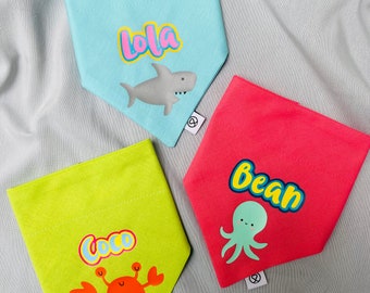 Sea Creatures Personalised Bandana, Dog Bandana, Summer Dog, Pet Bandana, Cat Bandana, Beach Dog Bandana, Name Bandana, Custom Bandana,