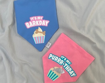 Dog or Cat Handmade Birthday Bandana, It’s my Barkday, It’s My Purrr-thday, Fun Pet Gift, Birthday Dog Neck Scarf, Three Colours Available