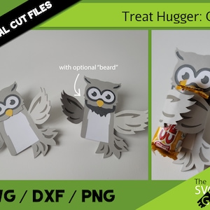 Traitez Hugging Owl Digital File | Mignon fête Favor Valentine | 3D SVG Papercraft | Modèle de silhouette DIY Cricut | Découpage numérique