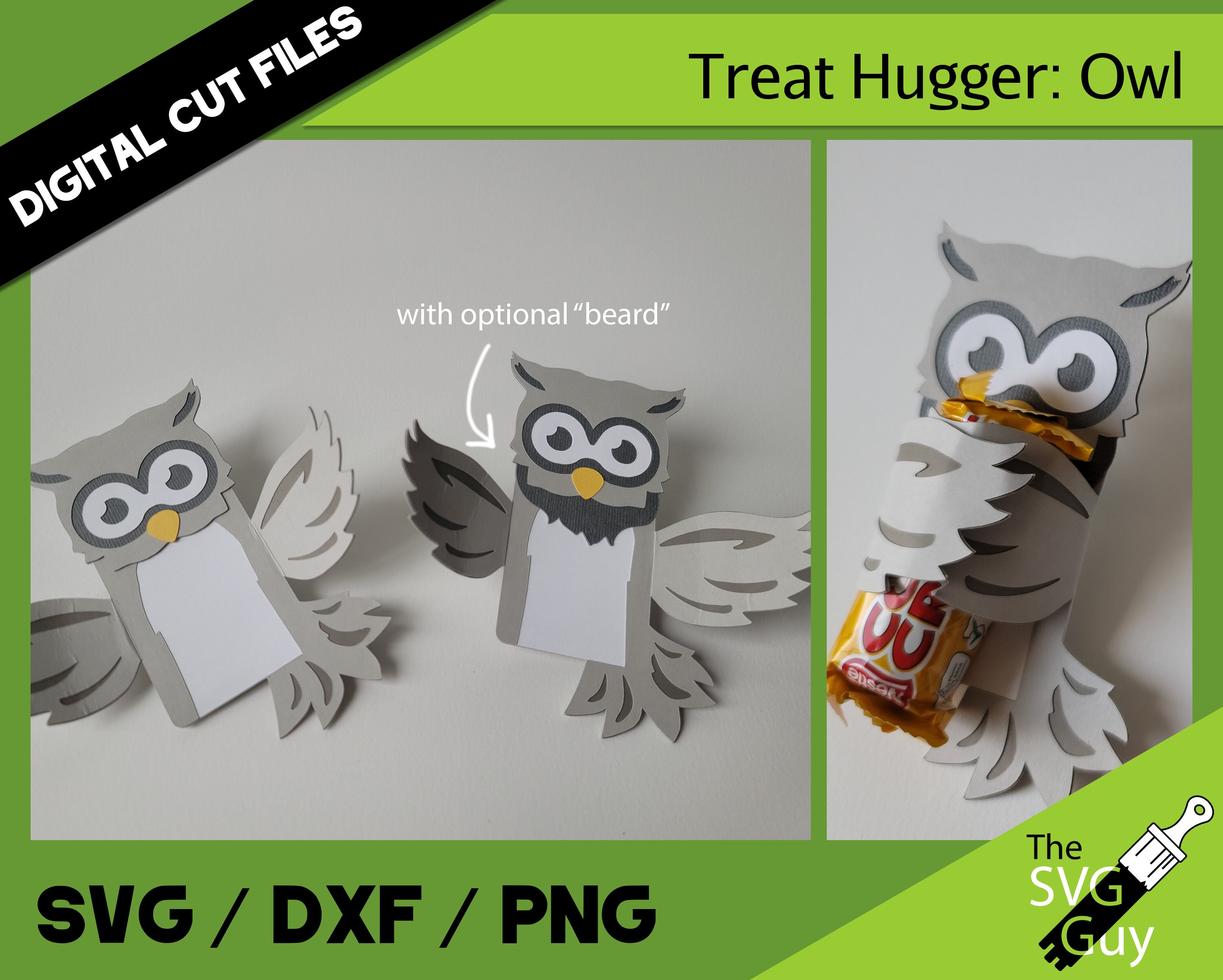 Treat Hugging Owl Digital File | Cute Party Favor Valentine | 3D SVG Papercraft | DIY Cricut Silhoue