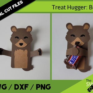 Treat Hugging Bear Digital File / Gift Card Hugger Party Favor Valentine / 3D SVG Papercraft / DIY Silhouette Circut Template / Troquelado