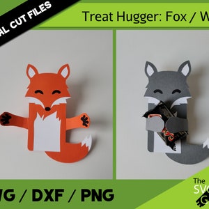 Tratar Abraçando Fox/Wolf Arquivo Digital | Valentim do favor de partido de Hugger do cartão | Artesanato em papel SVG 3D | Modelo de circuito de silhueta DIY | Cortado