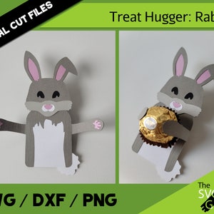 Treat Hugging Rabbit Digital File | Carte cadeau Hugger Party Favor Valentine | | papercraft SVG 3D Modèle DIY Silhouette Circut | Découpe