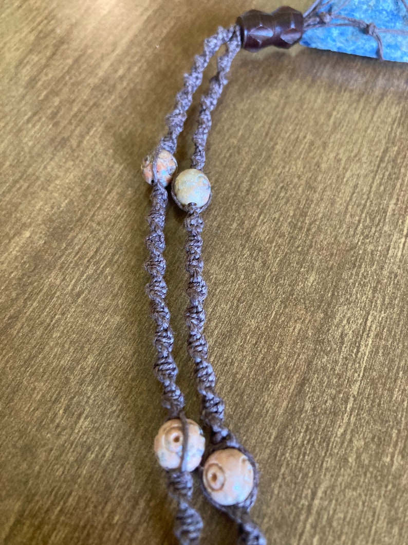 Rough Healing Stone Raw Blue Sodalite Macram\u00e9 Crystal Necklace on Brown Cord