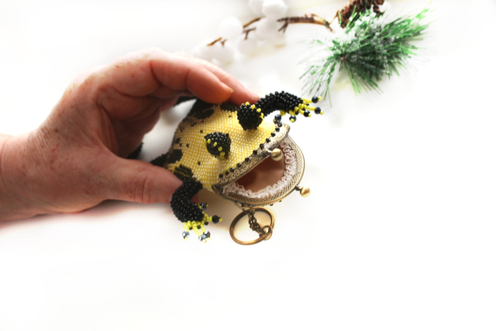 Keychain Wallet Frog wallet Beaded coin purse Womens small Etsy