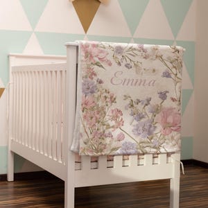 Floral Baby Blanket - Personalized Emma Name - Baby Shower Gift, New Moms, Baby Girl Blanket, Toddler Bedding, Nursery Decor