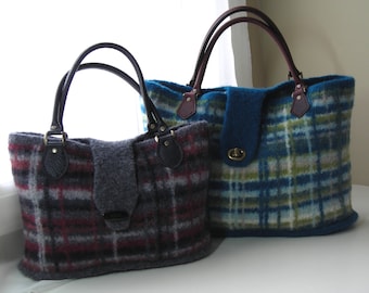 Hand-knitted Plaid Felted Handbag Large