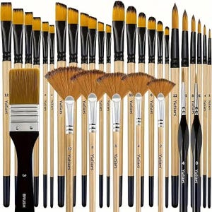 Set of 32 painting brushes, Nylon brushes with round, filiberto, flat, fan and fine detail brushes, Suitable for acrylic, oil and watercolor