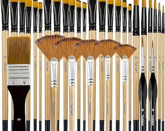 Nylon kwastenset (32-delig): acryl, olie en aquarel