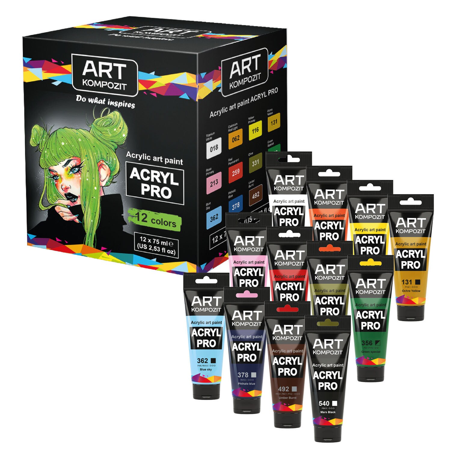 Acrylic Artist Paint Set 12 Tubes 75 Ml Valuable Set Art Gift Art