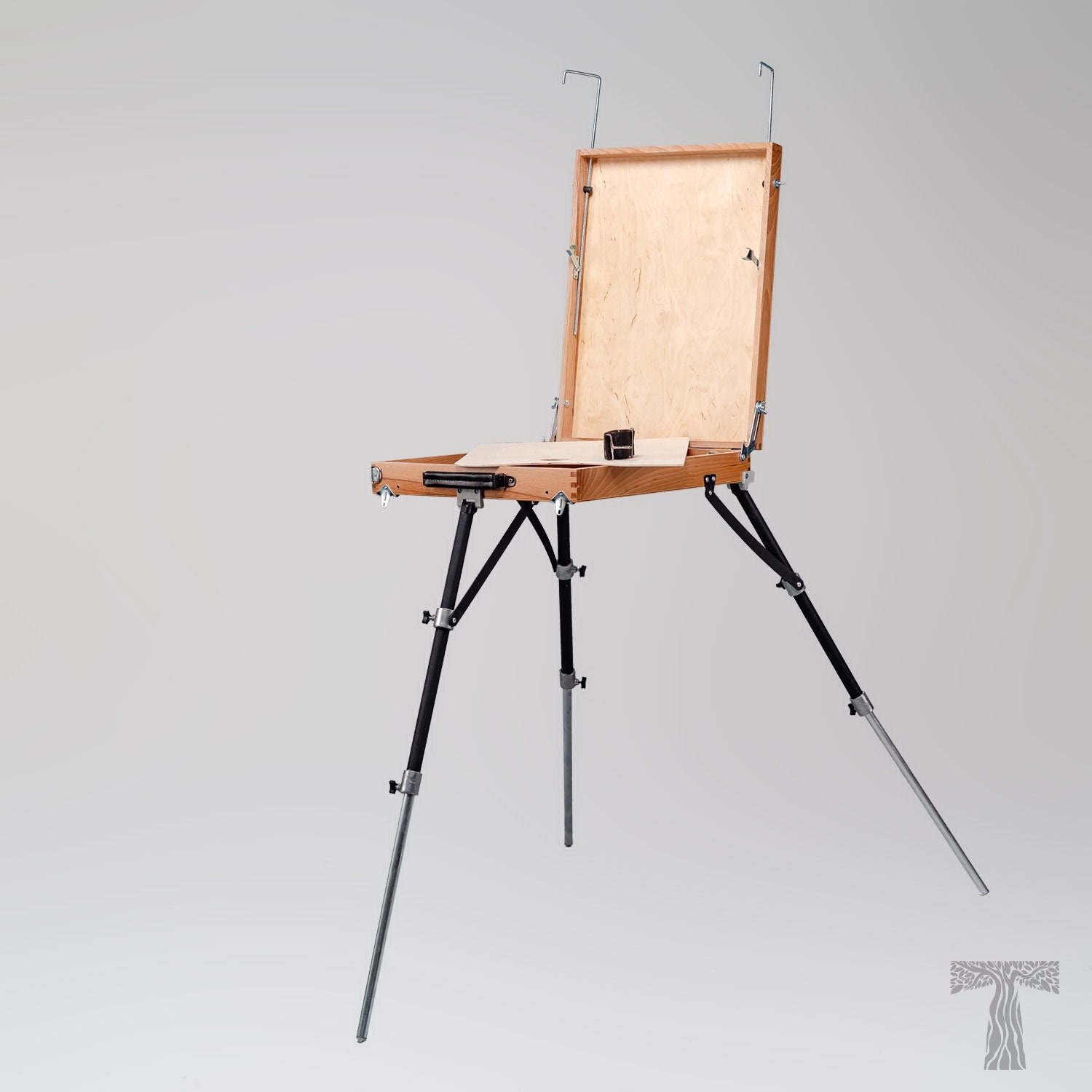Wood Easel for Floor with Adjustable Top Clamp and Bottom Support Bar -  Black