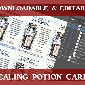 Modèles de cartes d'articles de potion de guérison (téléchargement numérique entièrement modifiable !)